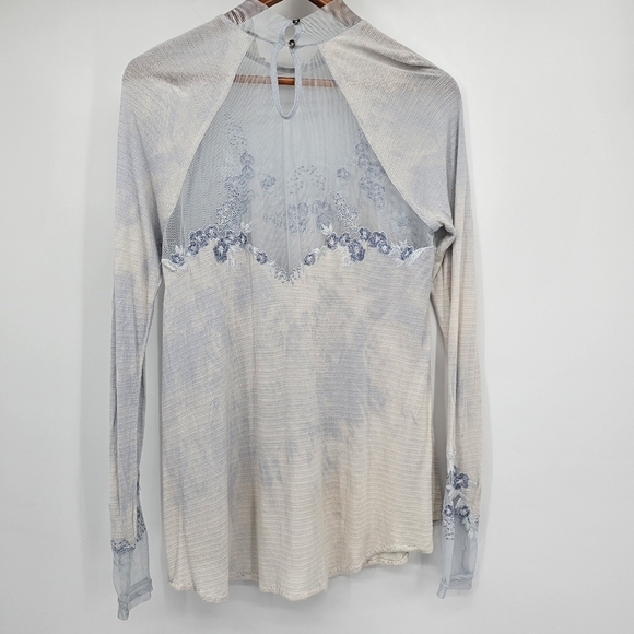 Free People Saheli Embroidered-Mesh Top Glacier Blue & Cream Ombre Small - Picture 5 of 10